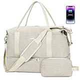 WANDF Handgepäck Tasche für Easyjet Airlines 45 x 36 x 20cm, Untersitz-Reisetasche mit USB-Ladeanschluss, Nasstasche und Schuhfach, Wochenendtasche für Damen und Herren (Beige)