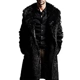 Pelzmantel Herren Lang Fellmantel Kunstfell Plüsch Winterjacke Warm Mantel Pelzjacke Langarm Revers Faux Pelz Jacke Lose Cardigan Felljacke Wintermantel