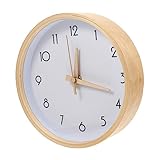 STOBAZA Wanduhr Im Nordischen Stil Leise Hängende Uhr Mit Natürlichem Holzrahmen Und Ziffern Perfekte Wanddekoration Für Wohnzimmer Und Schlafzimmer Ohne Batterie