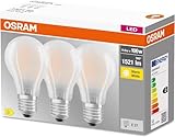 OSRAM LED-Lampe, Sockel: E27, Warm weiß, 2700 K, 11 W, Ersatz für 100-W-Glühbirne, matt, LED BASE CLASSIC A, 3er-Pack