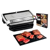 Tefal OptiGrill+ XL Kontaktgrill, 9 Programme, manueller Modus, 200 W, Garstufenanzeige, Dickemessung, Abnehmbare XL-Platten, Elektrogrill, Edelstahl, GC722D16