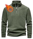 Herren Fleece Pullover Herbst Winter Microfleece Sweatshirt Warmes Half Zip Winterpullover Fleecepullover Männer (DE/NL/SE/PL, Alphanumerisch, XL, Regular, Regular, Armee Grün)