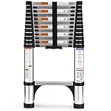 HBTower Teleskopleiter 3,8 m aus Aluminium, Klappbare Ausziehleiter mit Rutschfesten Füßen, Robust & Tragbar, Tragkraft 150 kg, Ideal für Dachrinnenreinigung & Außenreparaturen, Silber