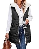 IWENZHKPA Weste Thermoweste Damenweste Mit Kapuze, Ärmellos, Ärmellos, Herbst- Und Winterjacke, Reißverschlussjacke Weste Ärmellose(Black,4XL)
