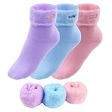 ZOCONE 3 Paar Stoppersocken für Damen Kuschelsocken Winter Thermosocken Fuzzy Dicke Socken Warme Bettsocken Damen Cozy Schlafsocken Flauschige Plüschsocken Winter EU35-39(Rosa Blau Lila)