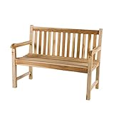 Ambientehome 2 Sitzer Bank Teakholz Gartenbank mit Tablett Teakbank, ca. 120 cm breit