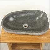 Oriental Galerie Premium Handwaschbecken aus Flussstein Naturstein Aufsatzwaschbecken Findling Grau 53 cm G3
