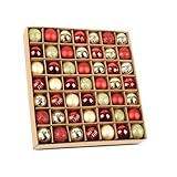 Hanwin Weihnachtskugeln, Kunststoff, Mini, klein, 24 Stück, Rot Gold Weihnachtsschmuck zum Dekorieren von Weihnachtsbäumen, Kaminsimsen, Weihnachtskränzen, Türen (Rot Gold 3cm 49 Stück)
