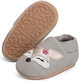 IceUnicorn Krabbelschuhe Baby Lauflernschuhe Weicher Leder Jungen Mädchen Lederschuhe Babys Rutschfeste Krabbelschuhe mit Gummisohle Babyschuhe(Grau Rosenfuch, 12-18 Monate)