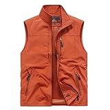 Leichte Outdoor-Weste für Herren, Reißverschluss, ärmellos, mit Taschen, atmungsaktiv, für Reisen, Wandern, Orange/Rot, L