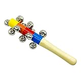 GICO Schellenrassel Schellenstab bunt aus Holz für Kinder mit Glocken Musikinstrument - Länge 21,5 cm - 3861