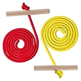 Yi'antai 2 Stück Schlittenleine mit Holzgriff, Schlitten Seil Zugseil 150 cm Zugseil, Schlittenseil Zugseil, Schlittenseil mit Schlaufe, Zubehör Zugseil für Schlitten, Zugseil Schlitten (Rot+Gelb)