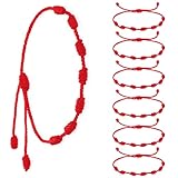 6 Stück Rotes Armband Handgefertigte Rote Armbänder Mit 7 Knoten Für Frauen Verstellbares Schnurarmband Glücksarmband Damen Rot Seil Geknotet Kabbalah Roter Knoten Amulett Kordelarmband Zum Schutz