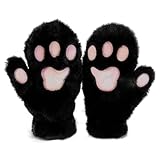 Katzenhandschuh, Plüsch Handschuhe Fäustlinge Nette Full Finger Handschuhe Warme Winter Handschuhe Katze Cosplay Handschuhe für Frauen Lady und Teenage Mädchen (Schwarz)