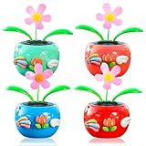 Chingde Auto wackelfigur, wackelblume solar, 4 Stücke wackelblume, Shaking Kopf Auto Ornaments Solar Powered Auto Spielzeug für Auto Büro Schreibtisch Dekoration
