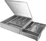 Veimry Doppelschichtiger Besteckkasten mit Deckel, Utensilienhalter für Arbeitsplatten-Besteck-Organizer für Küchenschubladen mit 2-stöckigem Besteckkasten und 9 Fächern (Grau)