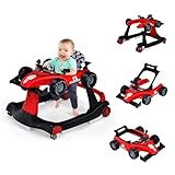 COSTWAY 4 in 1 Lauflernhilfe, Lauflernwagen klappbar mit einstellbarer Höhe & Geschwindigkeit, Baby Walker Autoförmig mit Musikbox, Licht & Rädern, Gehfrei Baby ab 6 Monaten, 15kg Belastbar(Rot)