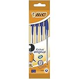 BIC Kugelschreiber Cristal Original, in Blau, Strichstärke 0,32 mm, 4er Pack, Ideal für das Büro, das Home Office oder die Schule
