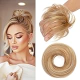 MY-LADY Haarteil Mit Gummiband Dutt Haarteil Haargummi Mit Haaren 100% Echthaar, Hochsteckfrisuren Haarverlängerung für Damen Mädchen (#12P613 Goldbraun&blond,17g)