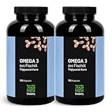 basics Omega 3 Kapseln mit 2000 mg Fischöl pro Tagesdosis und Vitamin E - 18:12 EPA & DHA in Triglyceridform - Hohe Bioverfügbarkeit - 2er Pack, je 365 Stück für 6 Monate