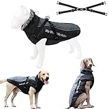 Tineer Warme Winter Hundejacke mit abnehmbarem Geschirr-Outfit, wasserdichter reflektierender Hundemantel mit Pelzkragen Kaltwetterkleidung Bekleidung für mittelgroße Hunde (XL, Grau)