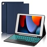 iPad 6. Generation Hülle mit Tastatur, Tastatur Hülle mit Touchpad und Stifthalter für iPad 5. Generation 2017, iPad Pro 9.7 Zoll, iPad Air 2 & 1, Rückseite Gehäuse Case Beleuchtete, (dunkelblau)