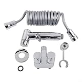 ISCBAFYX Hand-Bidet-Sprühgerät einstellbarem Druck, Bidet-Duschkopf, Eckventil Zwei Auslässen, WC-Begleiter mit doppelter Steuerung (Silber)