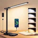 Caldarax Schreibtischlampe LED Dimmbar, Augenschutz Desk Lamp, 5 Farben und 10 Helligkeitsstufen, mit Timer und Touch Steuerung, Tischlampe USB-Anschluss für Lektüre Büro Nachttisch Studie(Schwarz)