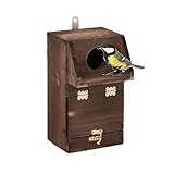 Relaxdays Nistkasten für Kohlmeise & Gartenrotschwanz, mit Reinigungsklappe, Holz, Vogelnistkasten zum Aufhängen, braun