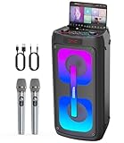 Karaoke Maschine mit 2 mikrofonen,tragbarer Bluetooth Karaoke Anlage mit LED Lichtern,PA System,ideal für Home Partys und als Geschenk für