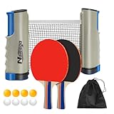 Tischtennis Set Profi,2 Tischtennis-Schläger und Einziehbarem,8 Tischtennis-Bälle Netz mit Tragetasche,Tischtennisschläger Set für Erwachsene Kinder Indoor &Outdoor Spiele -Grau