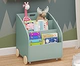 Bellabino Bücherregal für Kinder Towy mit Rollen, Kinderregal mit 3 Fächern für Bücher, Spielzeug Aufbewahrung mit Geheimfach, mintgrün/Natur