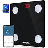 GRIFEMA Digitale Personenwaage, Waage mit Körperfett und Muskelmasse, Bluetooth Körperfettwaage mit App, für BMI, Protein, Schwarz [Exklusiv bei Amazon]