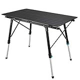 Synlyn Tragbar Campingtisch Klapptisch 90 x 52 x (45-67) cm Aluminium Camping Tisch Falttisch Reisetisch für Camping Outdoor Picknick BBQ Wandern Reise Angeln - Silber, Schwarz