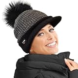 RockJock Damen warme Fleece gefüttert gestrickte Schirmmütze Baseballmütze mit abnehmbarem Kunstpelz pom mit oder ohne POM- tragen