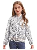 Freebily Kinder Jungen Mädchen Glänzende Pailletten Jacke Glitzer Bomberjacke Mit Reißverschluss Party Tanz Top Sport Freizeitjacke Streetdance Hip Hop Jacke Silber_A 146-152