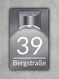 Premium Hausnummer beleuchtet mit LED Solar | individuell anpassbar | Acrylglas Anthrazit Matt | 3D Effekt | Wetterfest H1023 - Grau