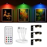 Wandlampe akku 3er Set, Led Wandleuchte ohne Stromanschluss, Bilderleuchte Kabellos, RGB & Weißlicht, Dimmbar, Fernbedienung, Timer, Nachttischlampe, Batterie Lampen für Bilder, Dartboard, Wanddeko