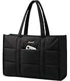 LOVEVOOK Handtasche Damen Groß, Puffer Laptoptasche 15,6 Zoll Shopper Tasche Arbeitstasche Aktentasche, Tote Bag Women Handbag Lehrertasche Schultasche Schultertasche für Uni Business Schule, Schwarz