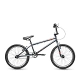 S'COOL XtriX BMX 20 Zoll - 1 Gang Kinder BMX ab 6 Jahre BZW. 122 cm - 1 Gang - für Tricks & Stunts, mit Axle Pegs & V-Brakes (Grau/Orange)