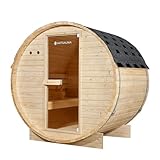 Artsauna Outdoor Fasssauna Spitzbergen 120 für 2 Personen - 3,6 kW Ofen, Saunasteine & Zubehör - Saunafass aus Fichtenholz - Außensauna Gartensauna