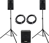 Pronomic Powerstage Economy 1510 2.1 - aktives PA-Set mit 1x 15-Subwoofer und 2X 10-Satelliten - 500 Watt Gesamtleistung (RMS) - inklusive Lautsprecherstative