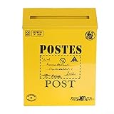 Honseadek Vintage-Briefkasten aus Metall, rustikaler europäischer Stil, stabile Eisenkonstruktion für den Innen- und Außenbereich, Briefe und kleine Pakete (gelb)