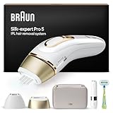 Braun IPL Silk·expert Pro 5 – IPL Geräte Haarentfernung, Dauerhafte und Schmerzfreie Haarentfernung für Zuhause – inkl. Etui, Venus Rasierer, 2 Aufsätze, Designed In Germany – PL5156, Weiß/Gold