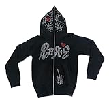 AQQYA Herren Damen Skelett Reißverschluss Strass Kapuzenpullover Gothic Y2K Jacke Grunge Punk Dunkel E-Girl Hoodie, Stil 25, Small
