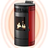 UMBRELLA® Pelletofen PR8 – Pelletheizung mit 9 kW – Pelletofen – Pelletofen Elektrokamin Wi-Fi Ready – Pelletofen mit hoher Wärmeabgabe & Überhitzungsthermostat rot