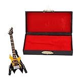 3,9in Miniatur -Bassmodell, Puppenhaus Mini Musical Instrument Bass Gitarrenmodell mit Stand und Fall für Roombox -Gitarrenmodelldekoration, Bildungsspielzeug (10 cm gelber scharfer Ecke Elektrobass)