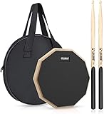 Dumb Drum Practice Pad, 2-seitig leises Übungspad, weicher Gummi, Holzsockel, mit Massivholz-Drumsticks und Übungspad Aufbewahrungstasche