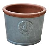 Pflanzgefäß Blumentopf Übertopf Krone Steinzeug glasiert Weiß Grau Türkis 34cm 45cm absolut Frostfest und witterungsbeständig (October Gray, 34cm x 26cm)