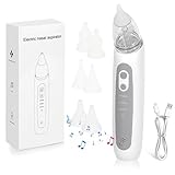Nasensauger Baby, 2025 Neueste Nasensauger Baby Elektrisch, 3 Stufen der Saugkraft Einstellbar, mit 6 Weichen Silikonspitzen, Integrierter Musik, Nasensauger baby Staubsauger, BPA-frei, Weiß